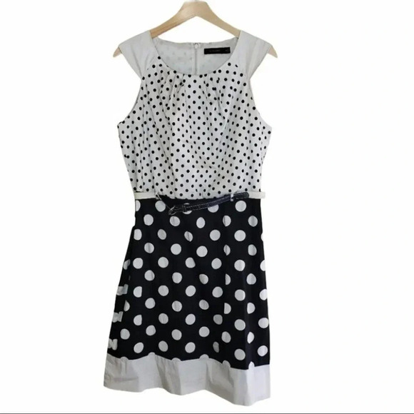 The Limited 10 black/white polka dot‎ belted dress - Picture 1 of 6